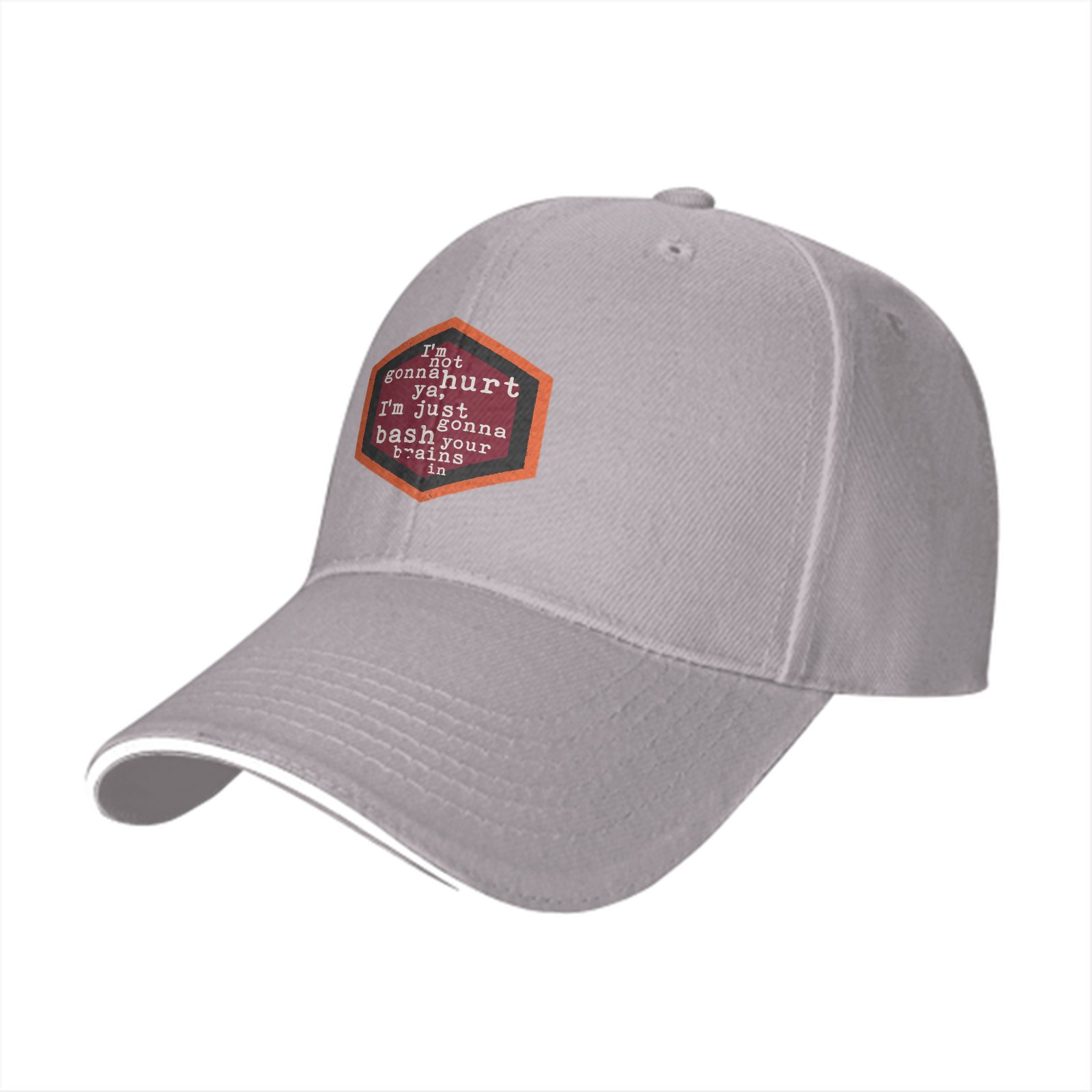 Black baseball cap with humorous hexagon text graphic
