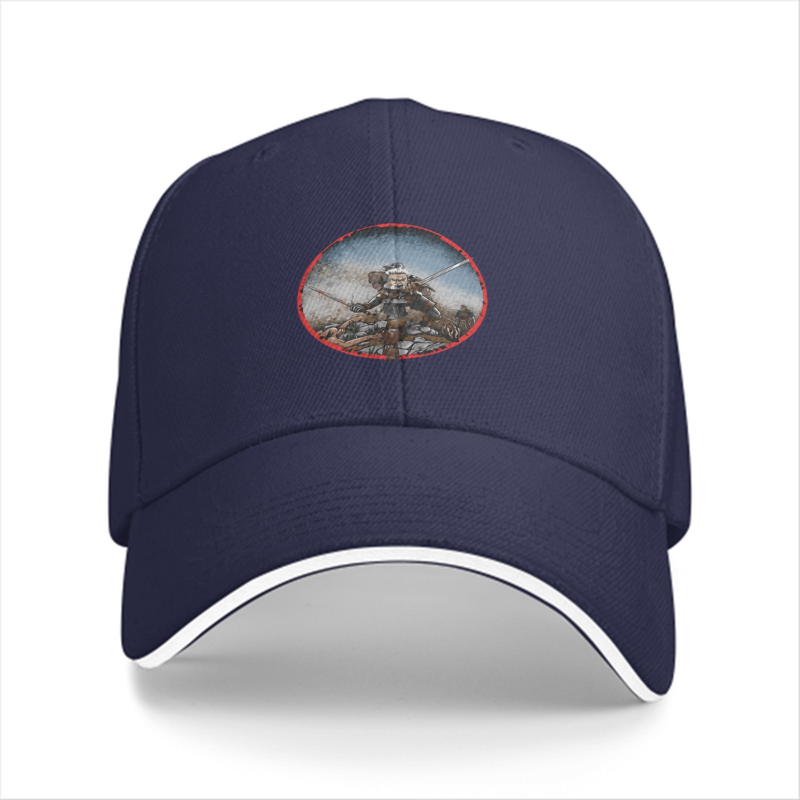 Black baseball cap with warrior battle scene graphic