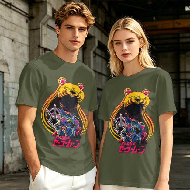 Olive T-shirt with Sailor Moon anime graphic print