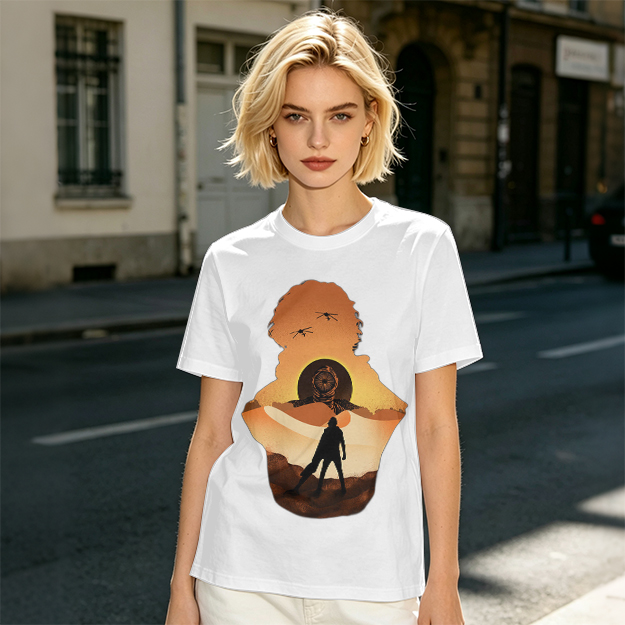 Olive Green T-Shirt With Desert Sunset Silhouette Graphic