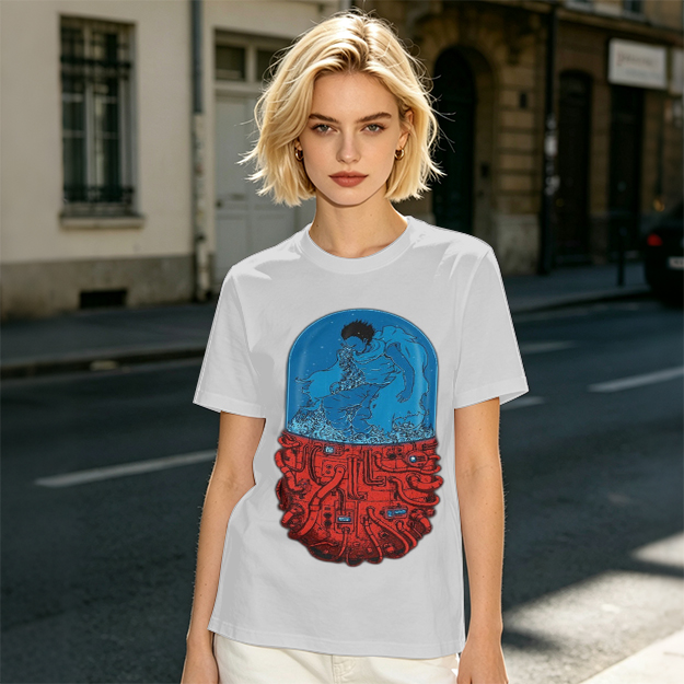 Olive T-Shirt With Surreal Capsule Water Figure Graphic