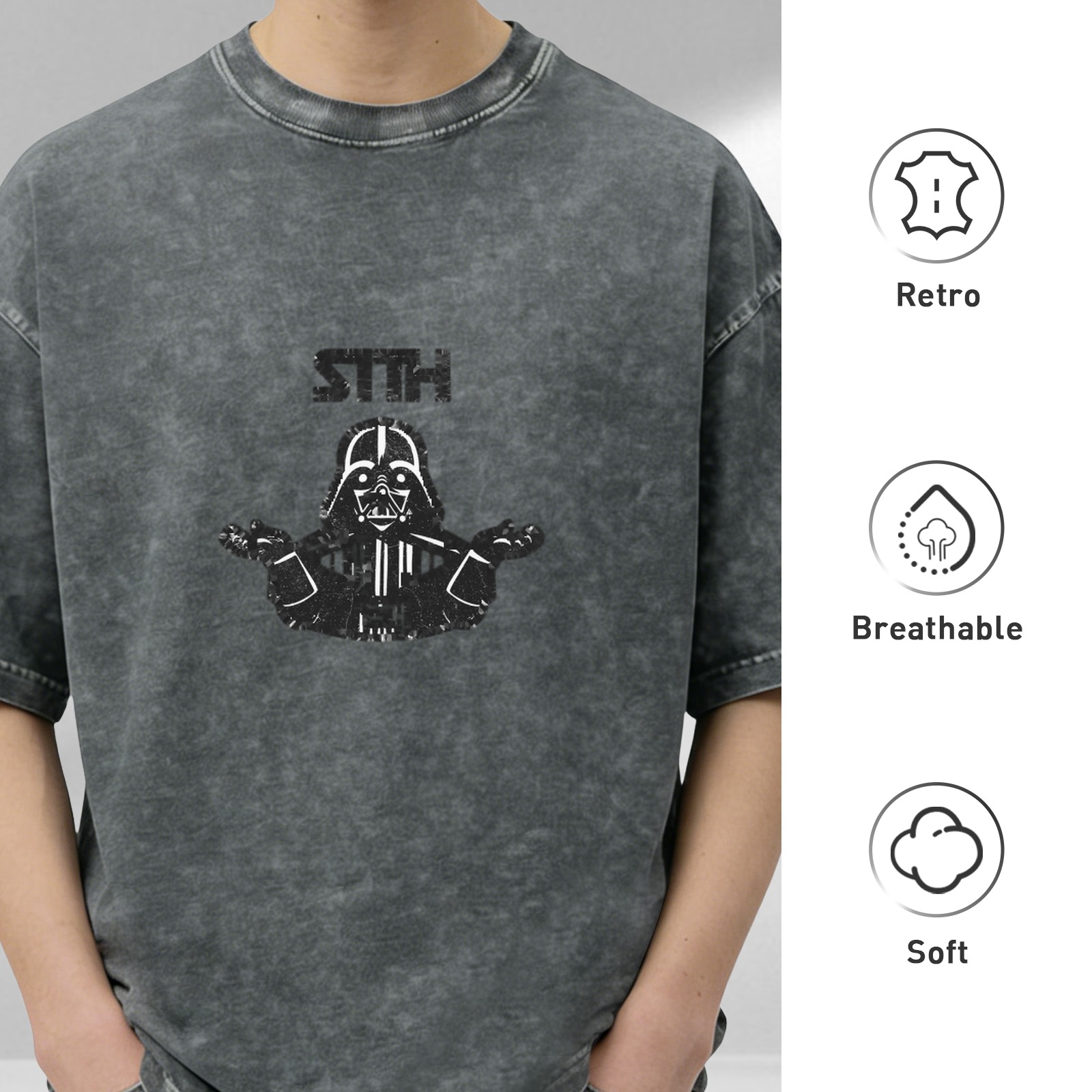 Oversized Dark Wash T-Shirt With Darth Vader Graphic
