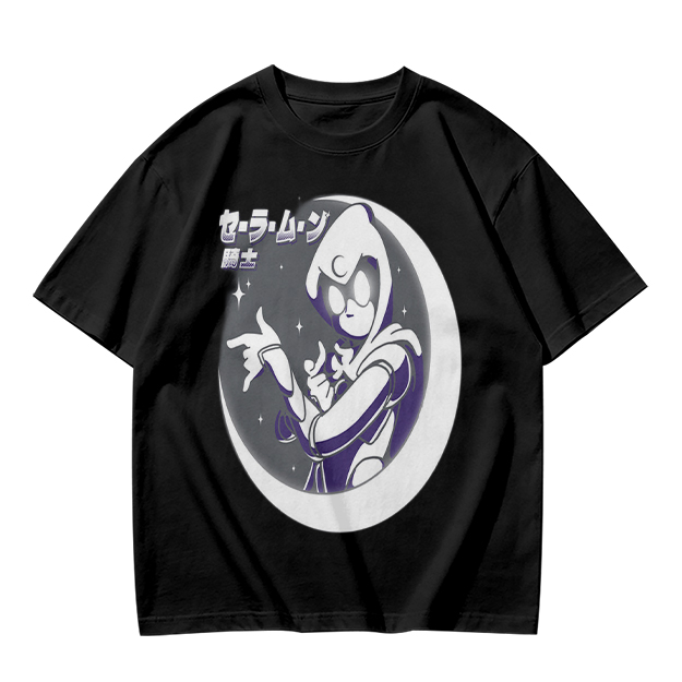Olive T-shirt with Moon Warrior Anime Graphic Print