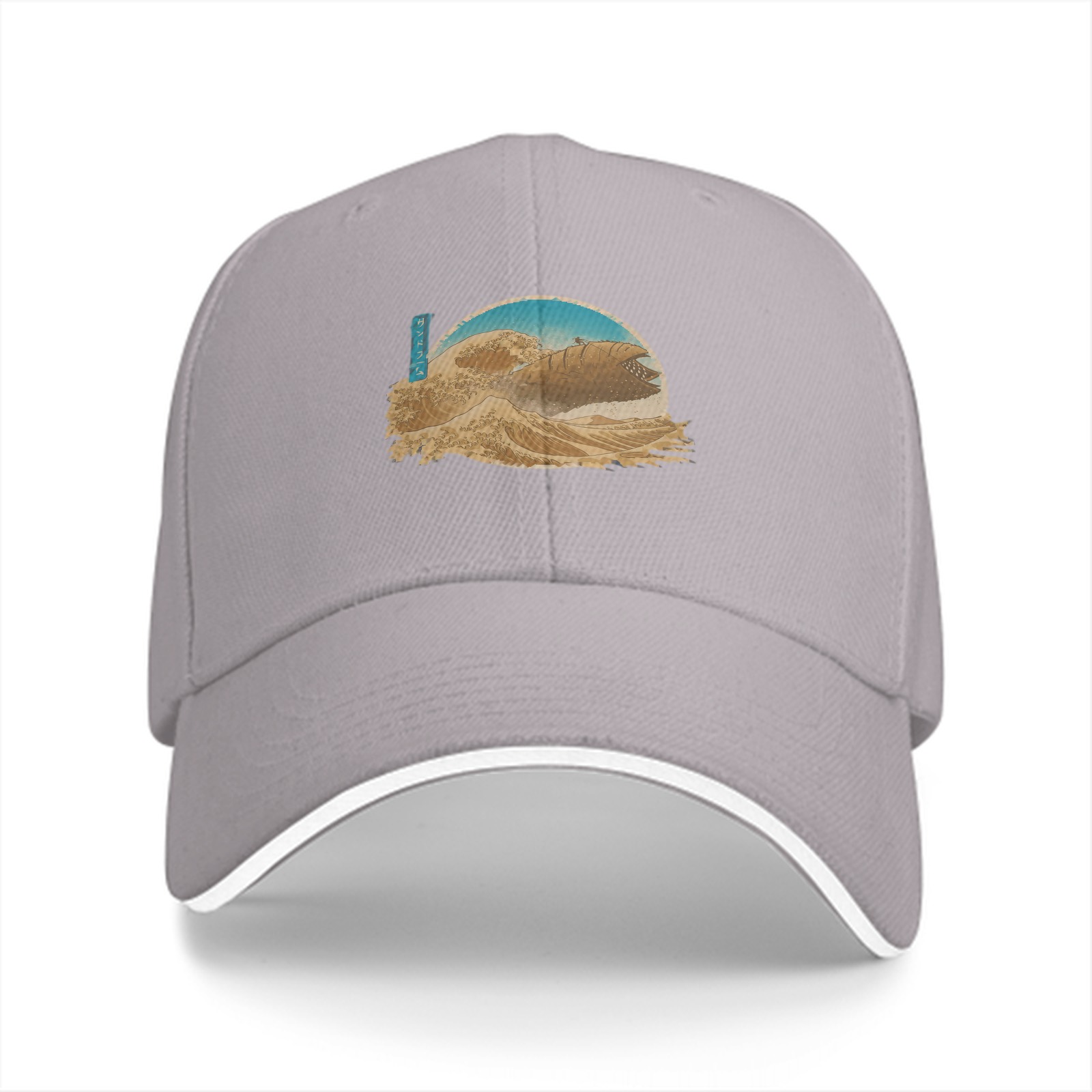 Black Baseball Cap with Japanese Wave Art Print