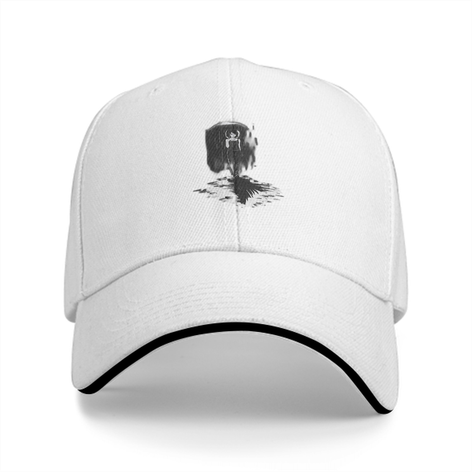 Black baseball cap with abstract figure reflection graphic