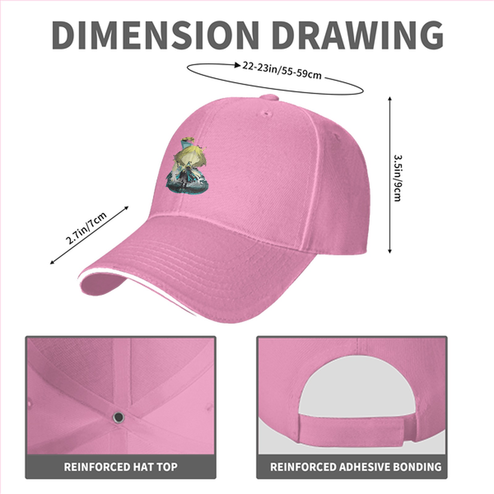 Black Baseball Cap With Fantasy Character Graphic Print