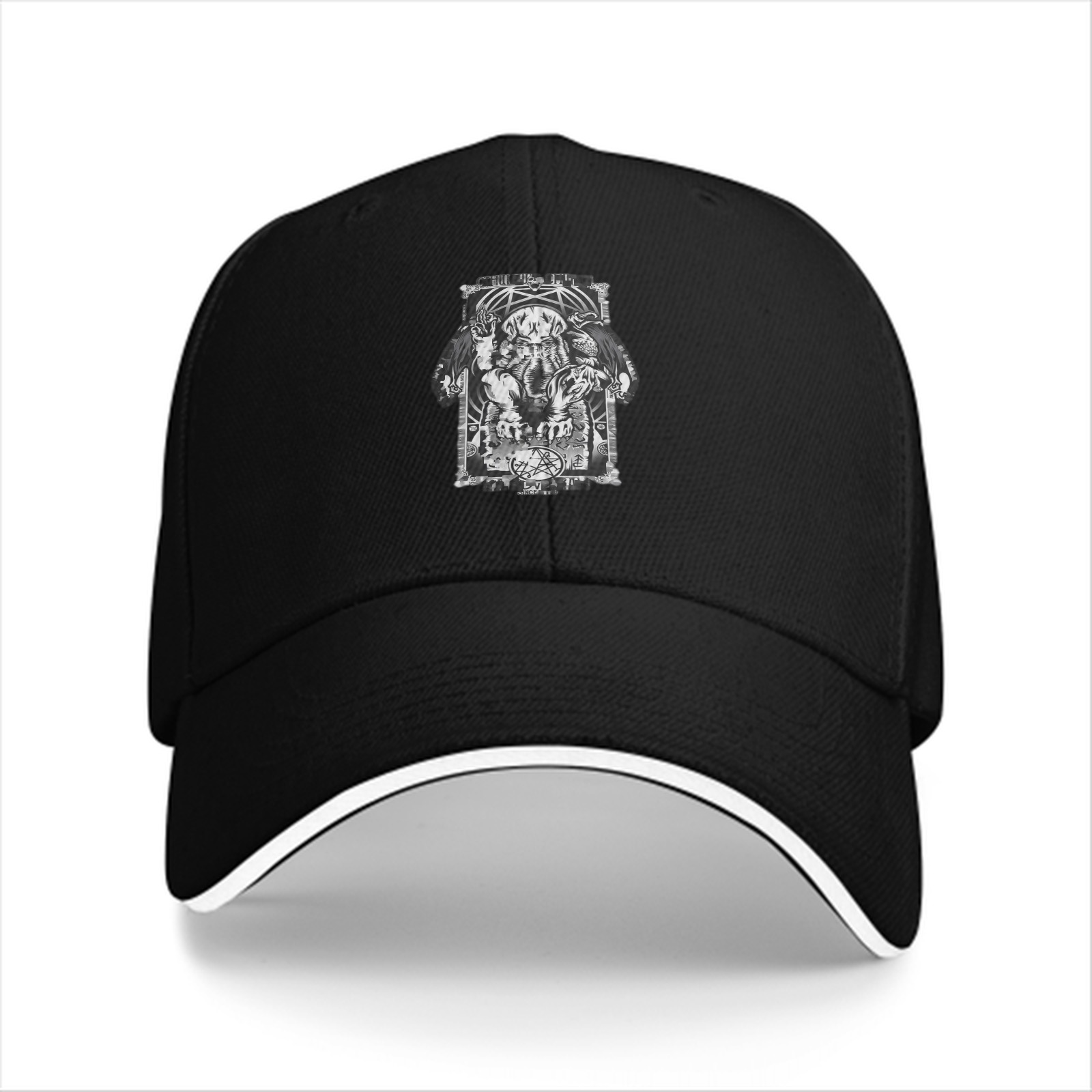 Black Baseball Cap with Dark Fantasy Occult Graphic Print