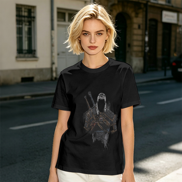 Olive Green T-Shirt With Witcher Inspired Armor Print