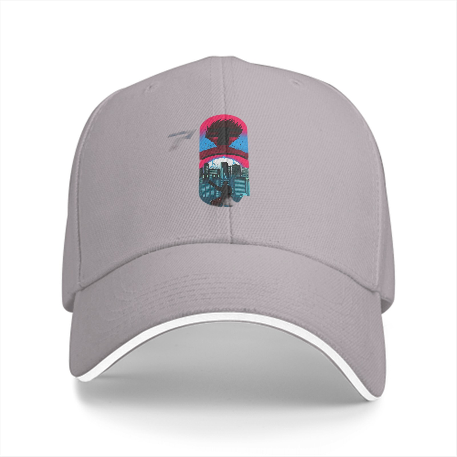 Black Baseball Cap With Cyberpunk City Silhouette Graphic