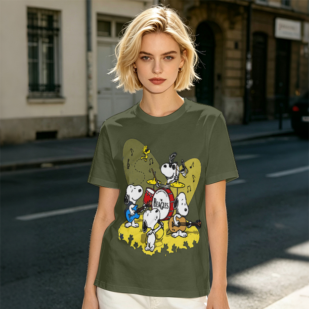 Olive T-Shirt Featuring Snoopy Band Playing Music