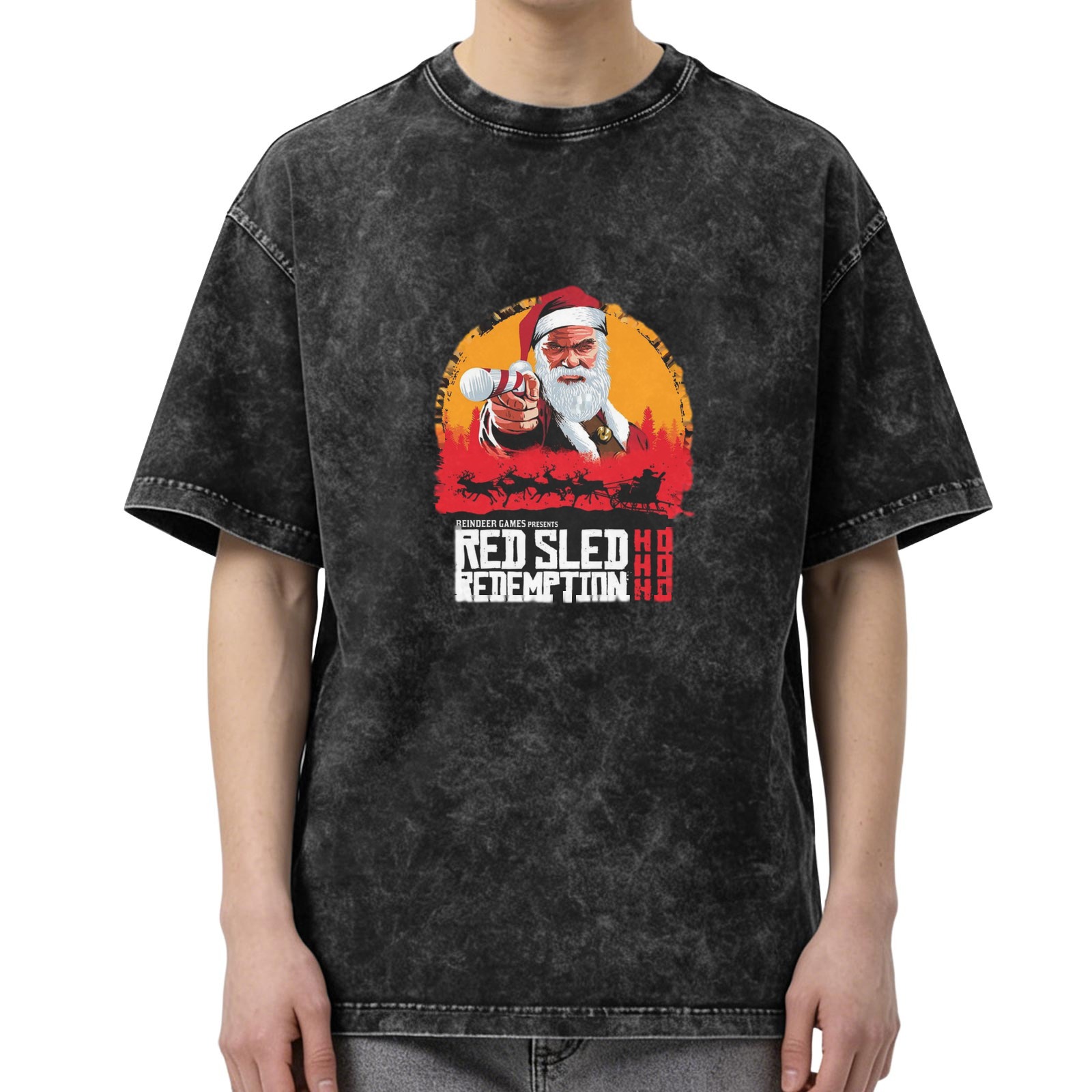 Red Sled Redemption Santa Graphic Vintage Wash T-Shirt