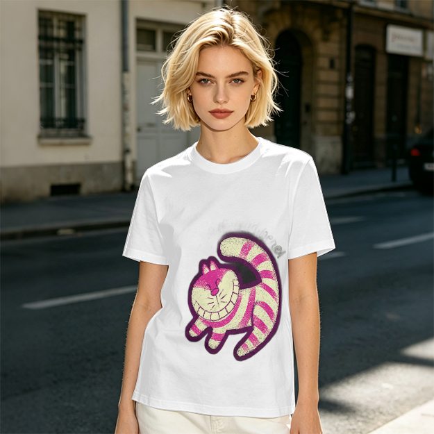 Olive T-Shirt with Cheshire Cat Graphic Print
