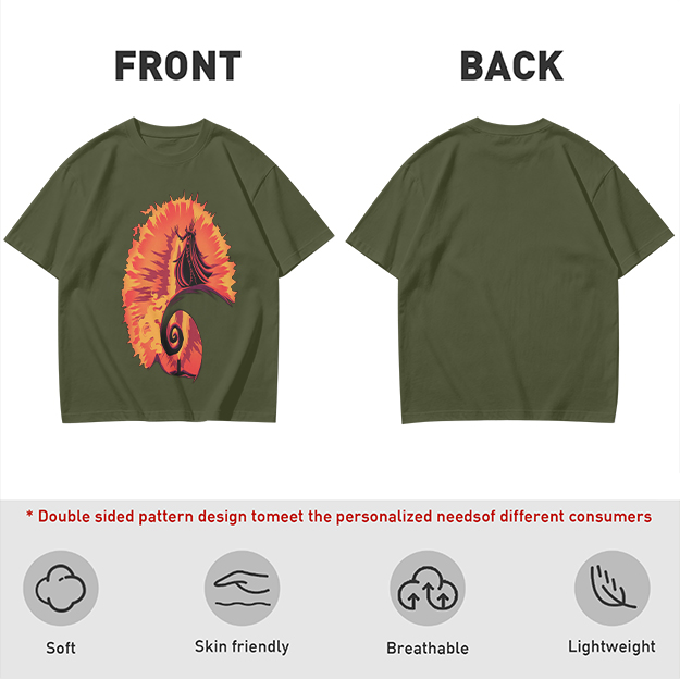 Olive T-Shirt With Fiery Spiral And Silhouette Figure Print