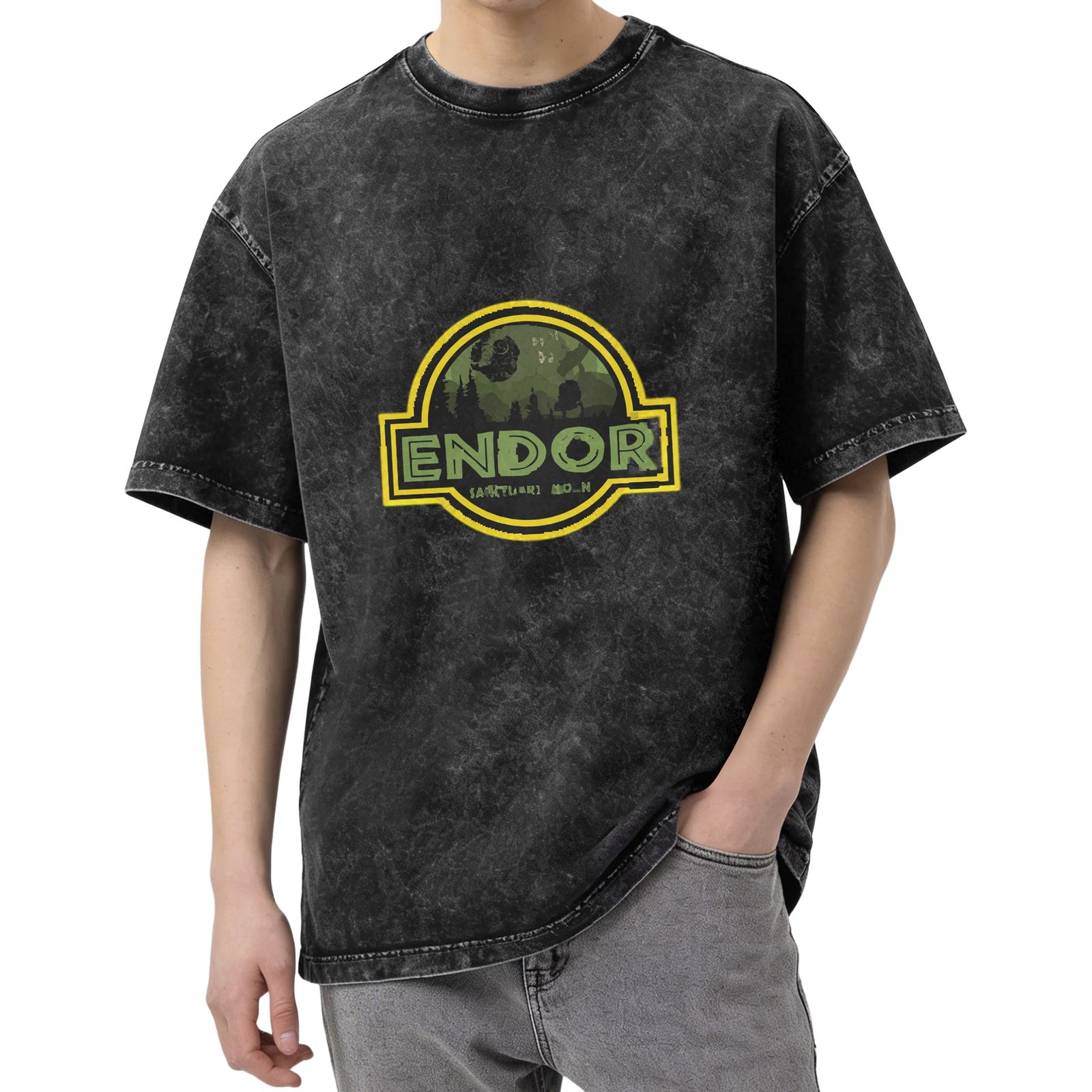 Washed Black Star Wars Endor Graphic T-Shirt