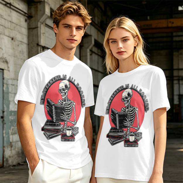 My Weekend Is All Booked Skeleton Reading T-Shirt