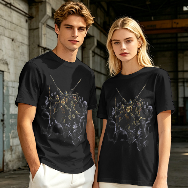 Olive T-Shirt with Fantasy Warrior Group Graphic Print