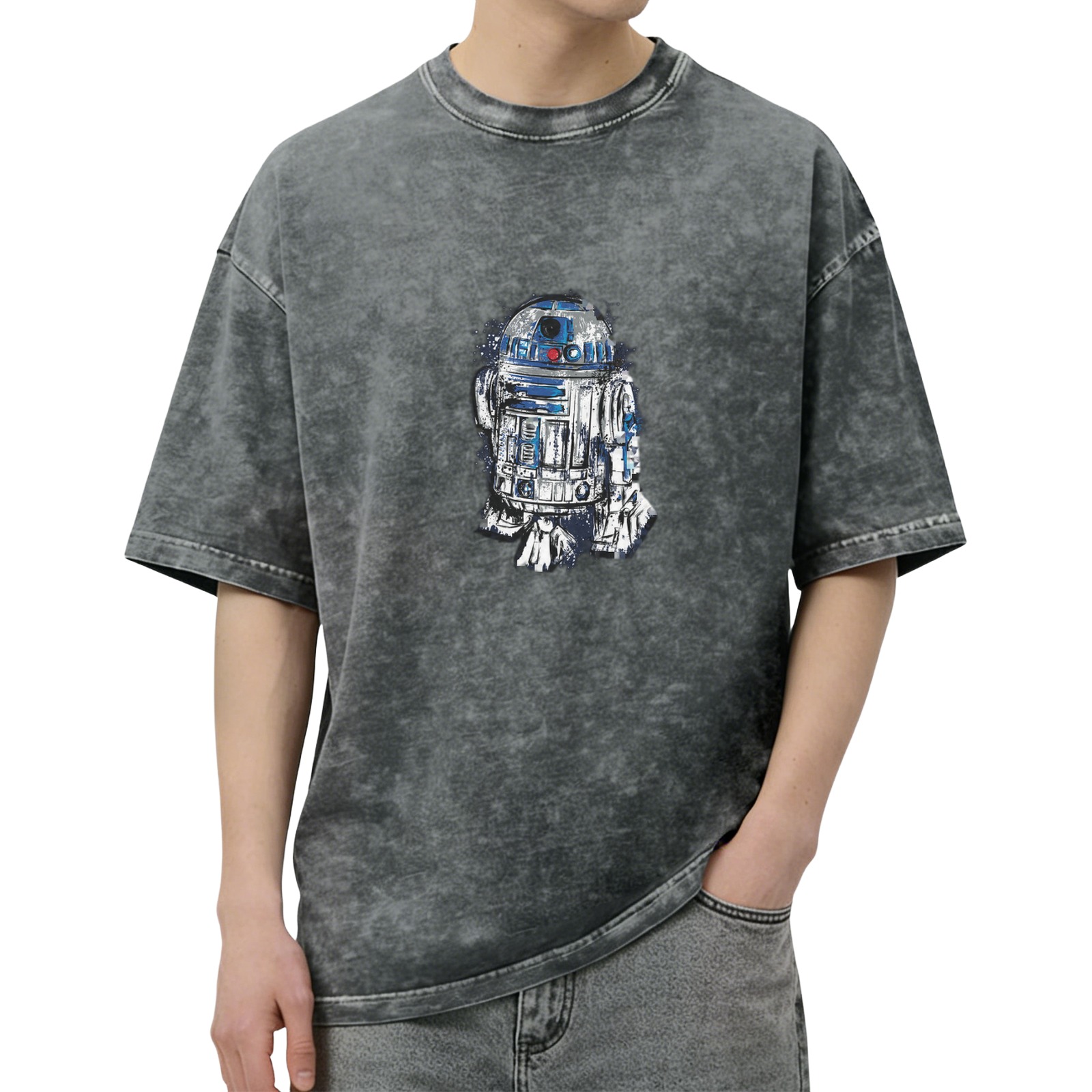 Washed Black Short Sleeve T-Shirt with Star Wars R2-D2 Graphic