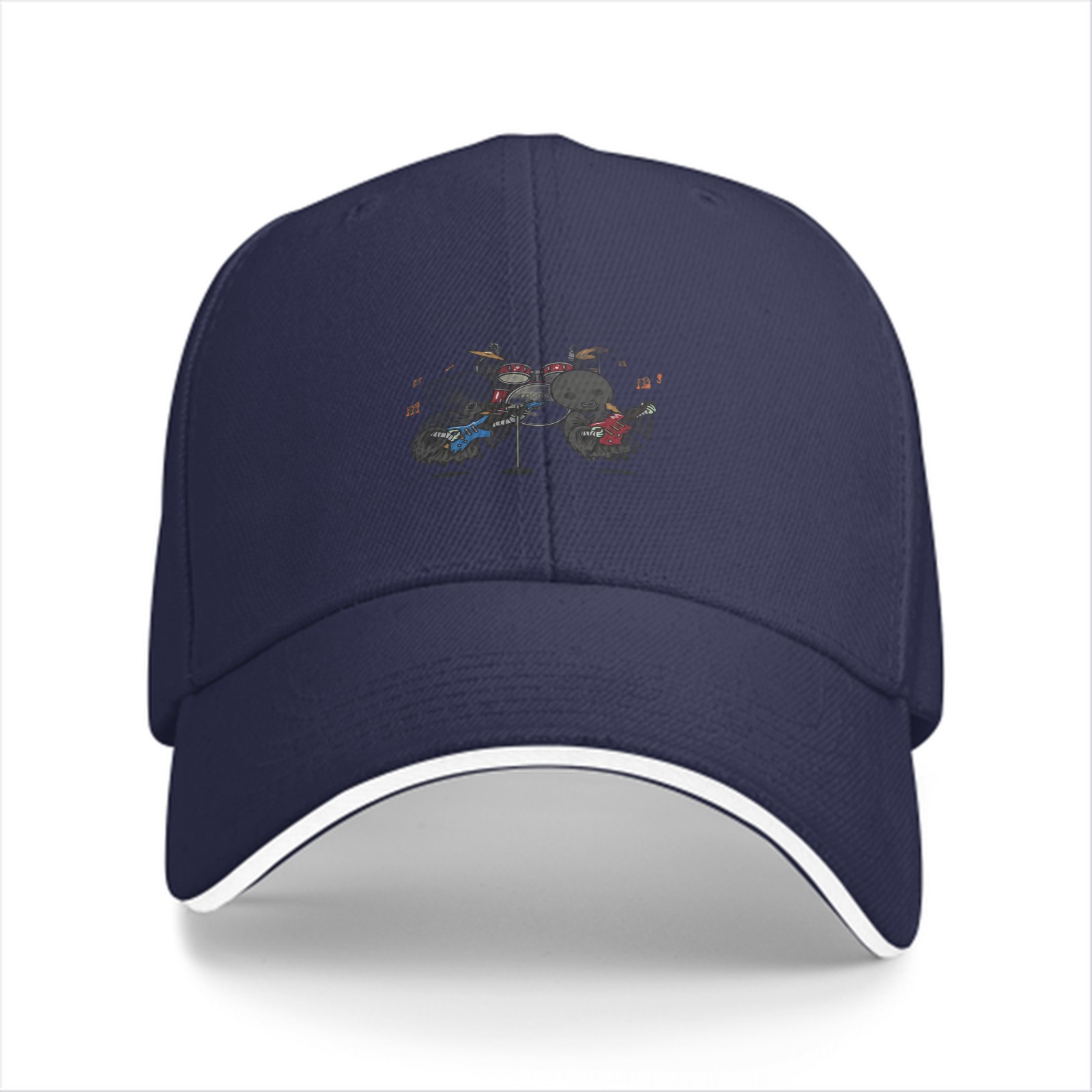 Black Baseball Cap With Cute Animal Rock Band Graphic