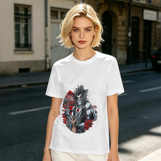Olive T-shirt with Lobo Comic Character Graphic Print