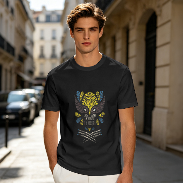 Olive T-Shirt With Ornate Skull Mask Graphic Print