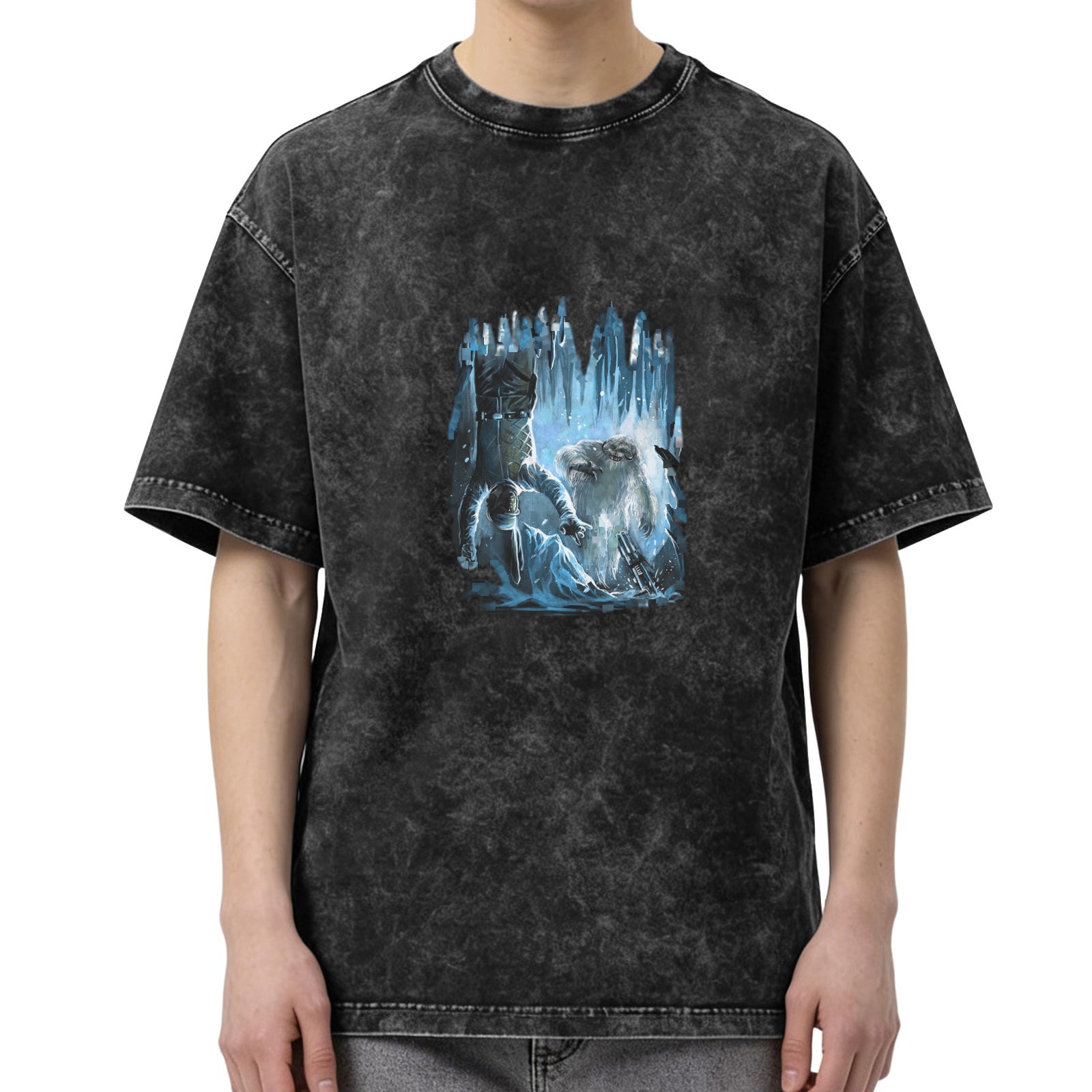 Oversized Acid Wash T-Shirt With Ice Fantasy Graphic Print