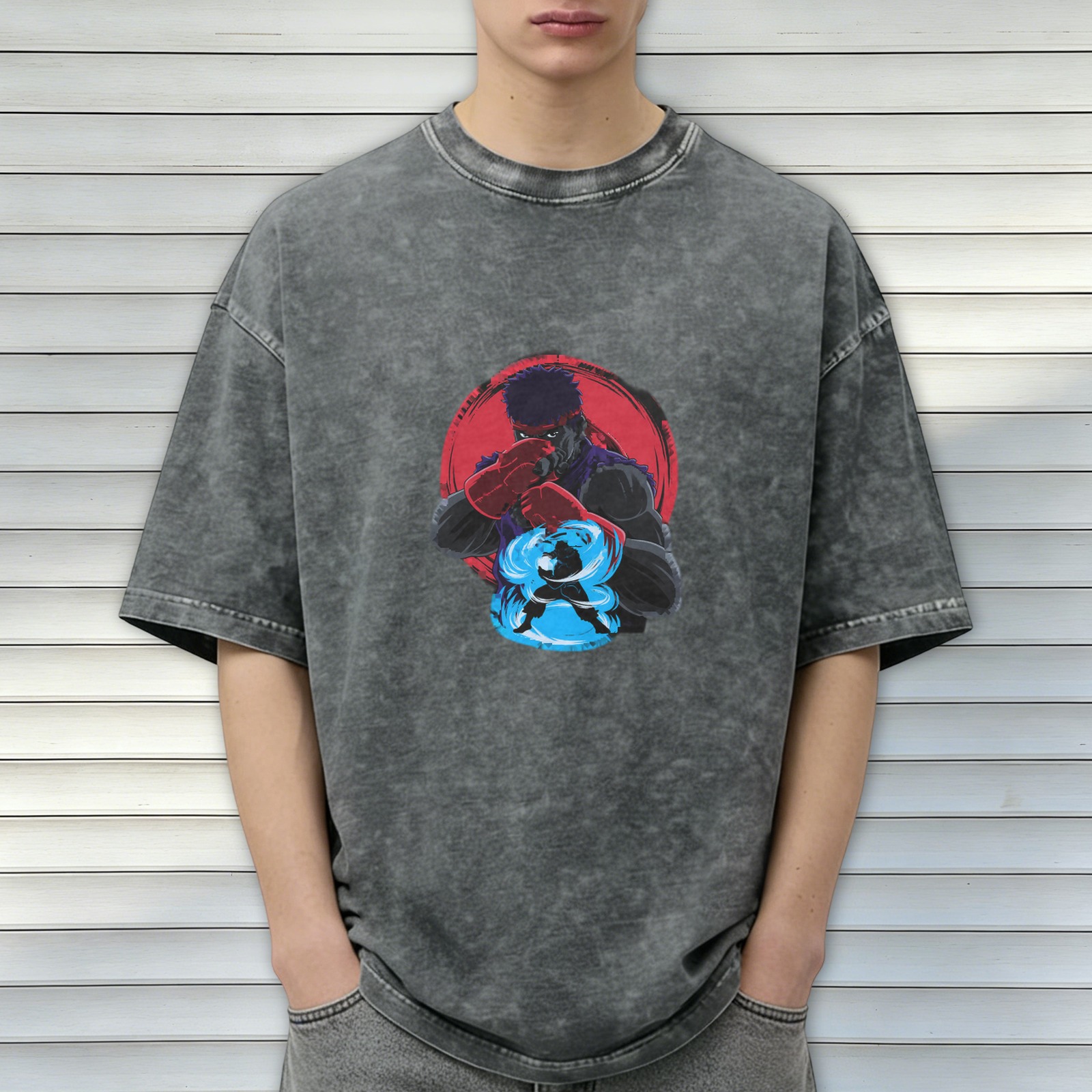 Street Fighter Ryu Graphic Stonewashed Black T-Shirt