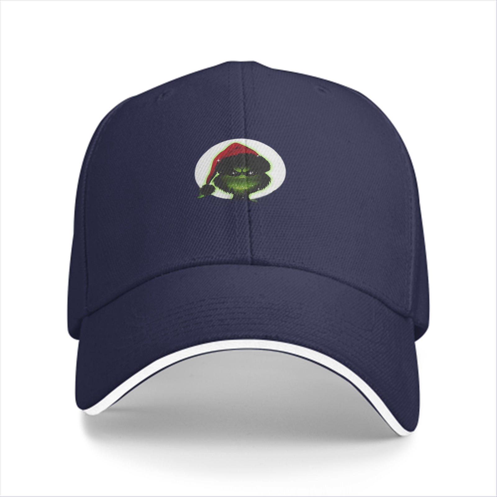 Black Baseball Cap With Grinch Santa Hat Graphic