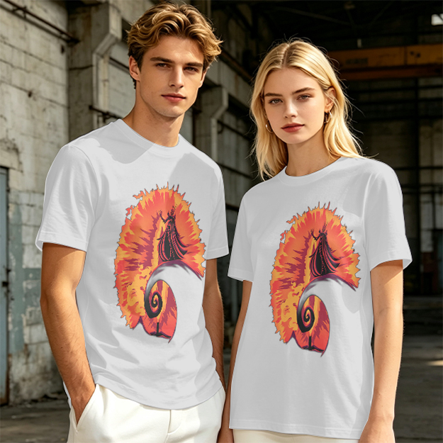 Olive T-Shirt With Fiery Spiral And Silhouette Figure Print