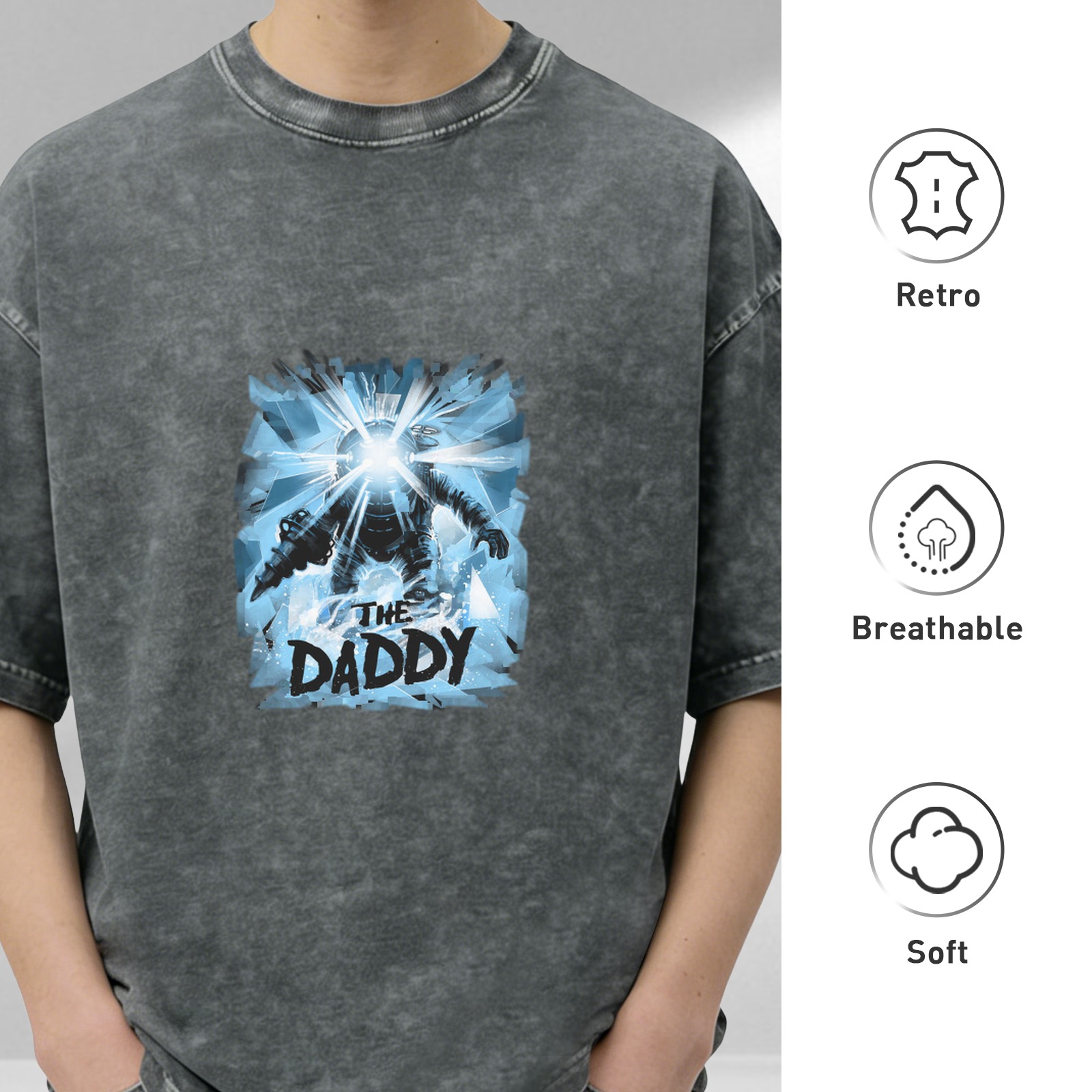 Men's Oversized Vintage Wash Graphic T-Shirt 'The Daddy' (Bioshock Big Daddy Inspired)