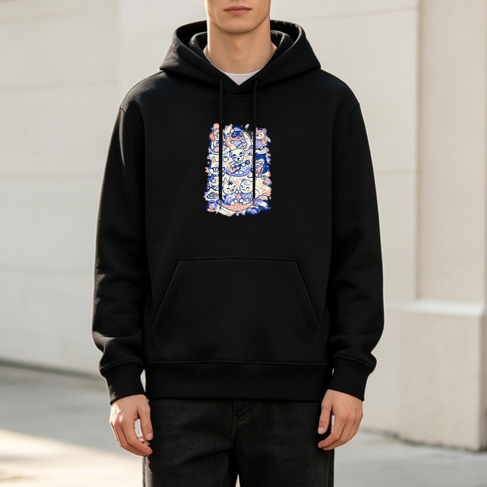 Black Hoodie With Cute Animal Character Group Art Print