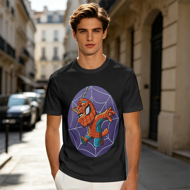 Olive T-Shirt with Cute Spider-Cat Web Print