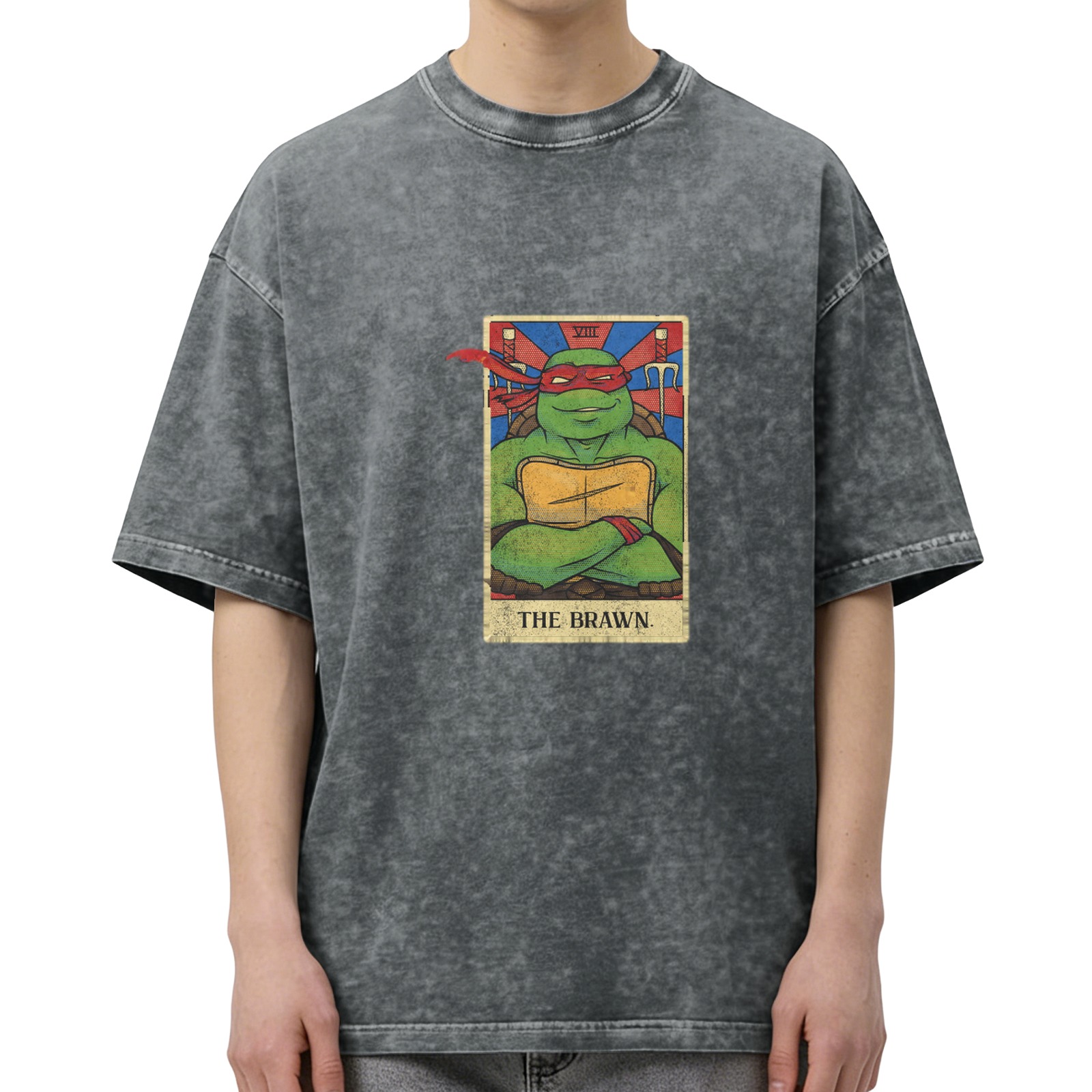 Washed black t-shirt with Teenage Mutant Ninja Turtle tarot print