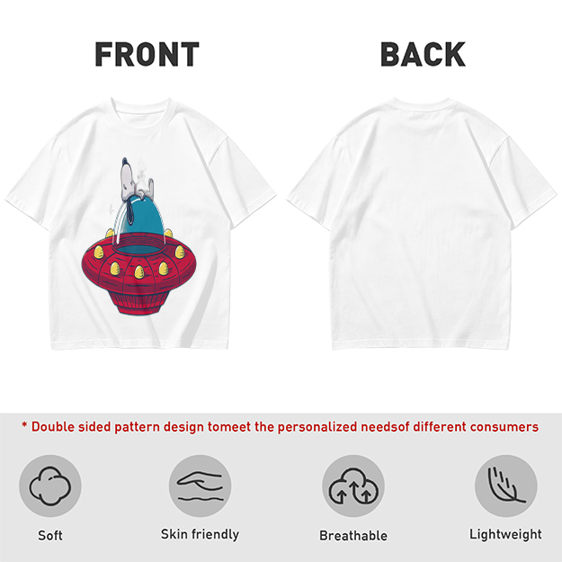 Olive T-Shirt Featuring Snoopy Relaxing in a Red UFO