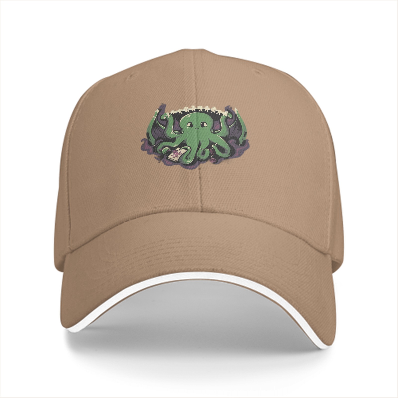 Black baseball cap with cute green octopus graphic design