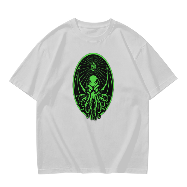 Olive Green T-Shirt With Glowing Green Cthulhu Graphic Print