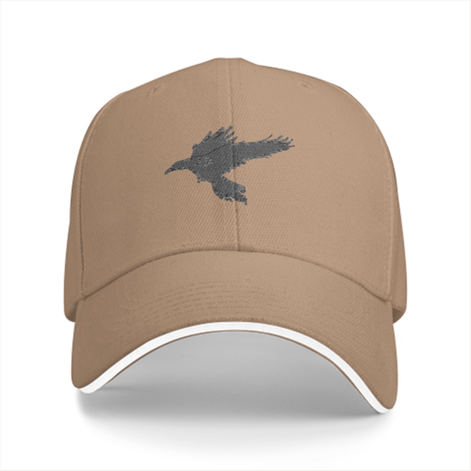 Black Baseball Cap With Grey Flying Raven Silhouette Design