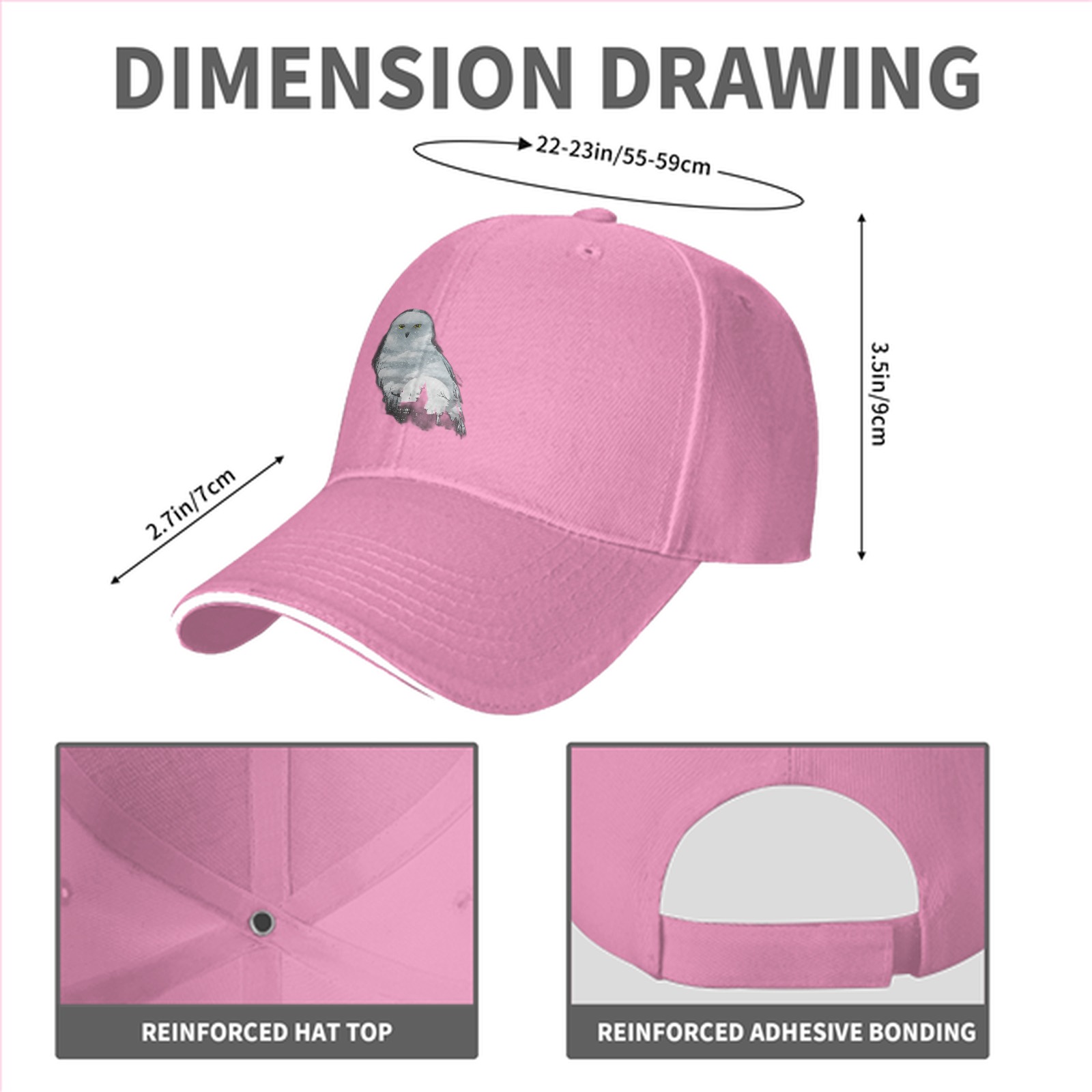 Black baseball cap with snowy owl and castle graphic