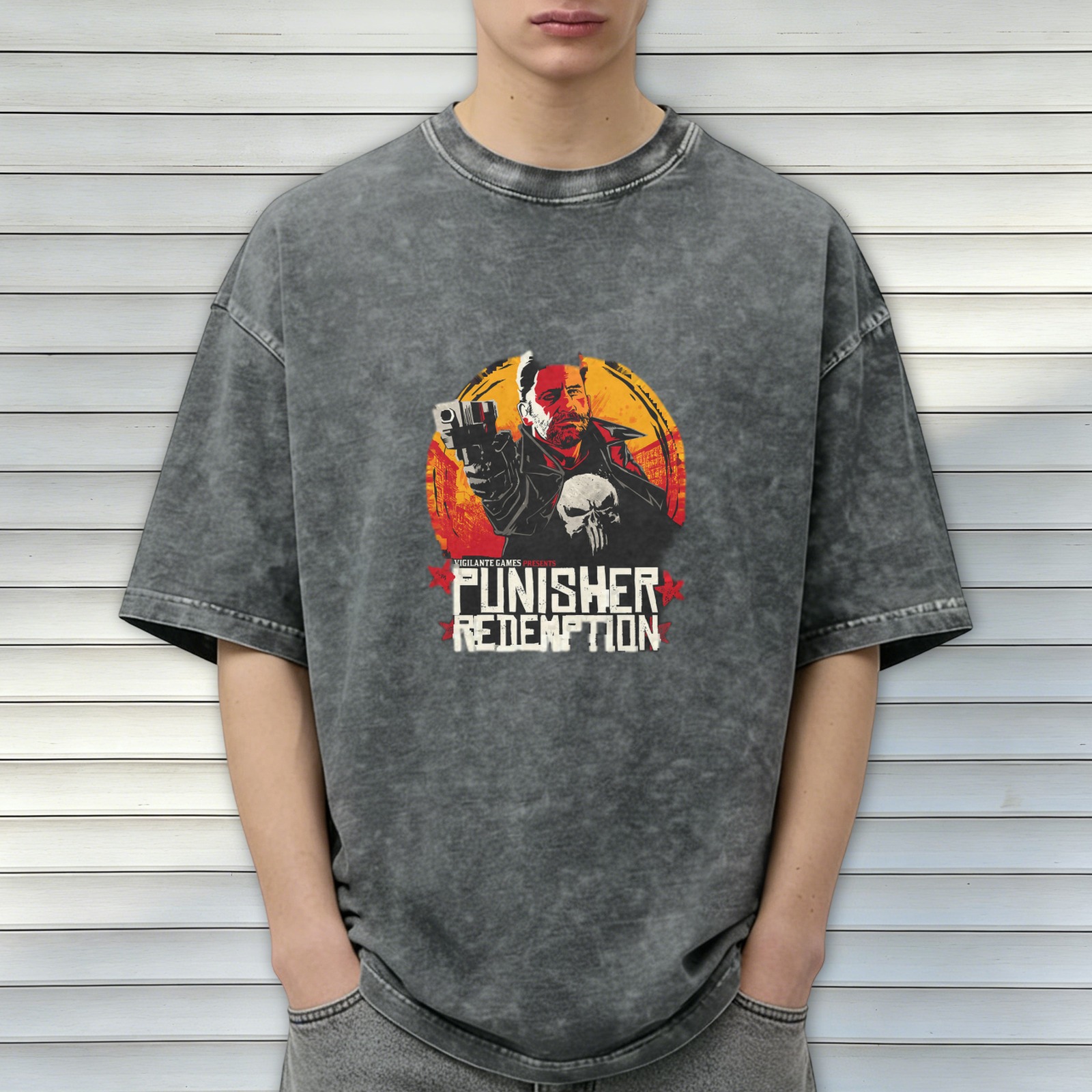 Punisher Redemption Graphic Stonewashed Black T-Shirt