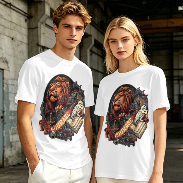 Olive T-Shirt With Lion Courage Themed Fantasy Art Print