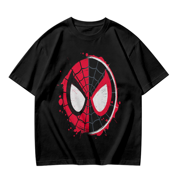 Olive T-Shirt with Split Spider-Man Mask Graphic