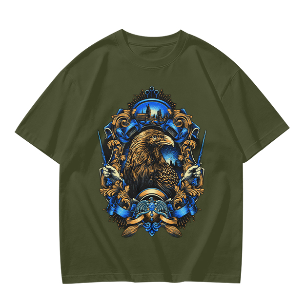 Olive T-Shirt With Detailed Eagle Crest Graphic Design