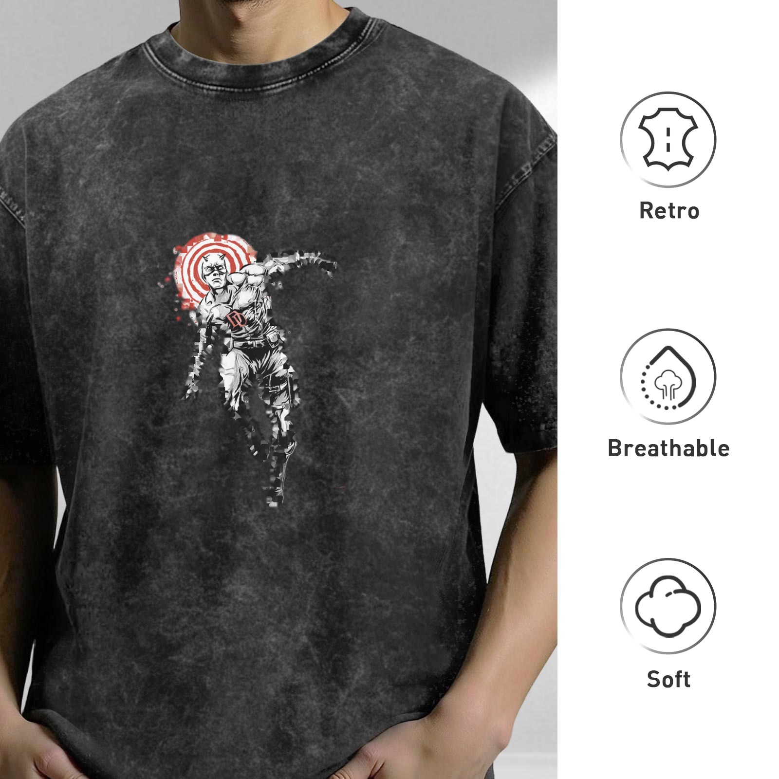 Washed black graphic t-shirt with action hero target print