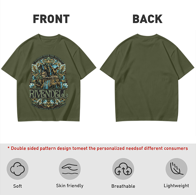 Olive Green Rivendell Themed Graphic T-Shirt