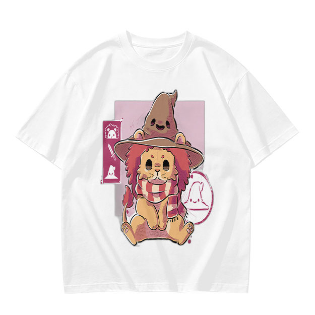 Olive T-Shirt With Cute Lion Wizard Graphic Print