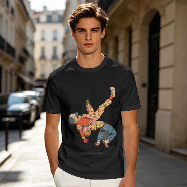 Olive T-Shirt With Clown Wrestling Graphic Print