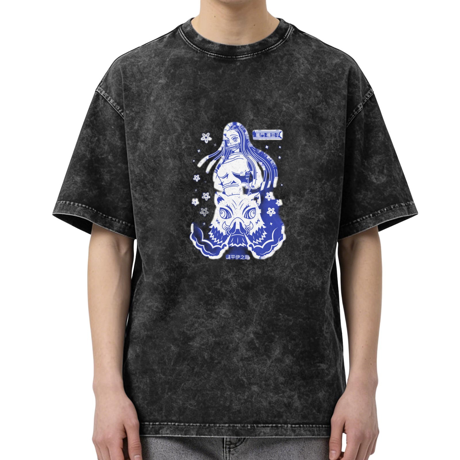 Anime Graphic Dark Wash Oversized T-Shirt