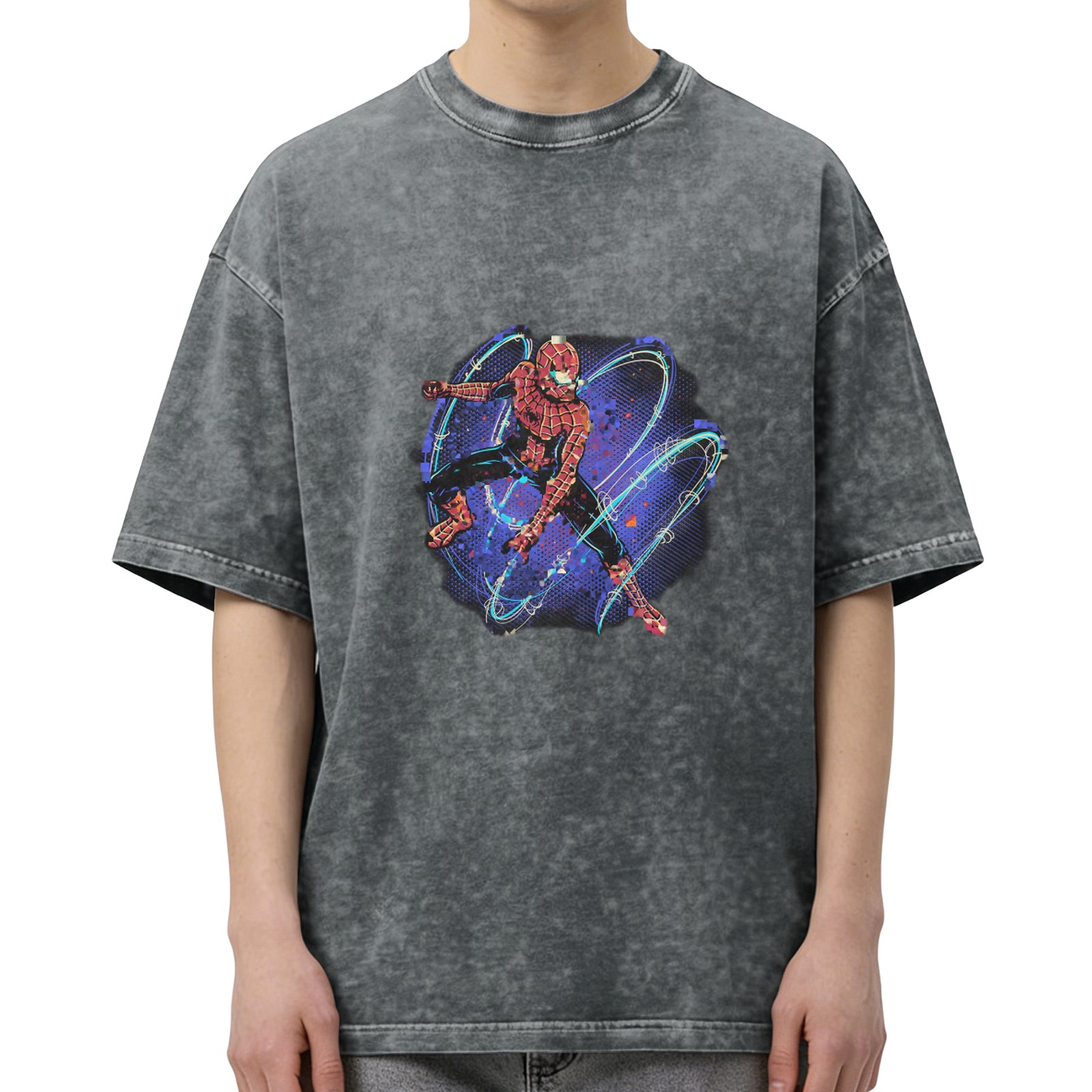 Washed black oversized t-shirt with Spider-Man graphic print