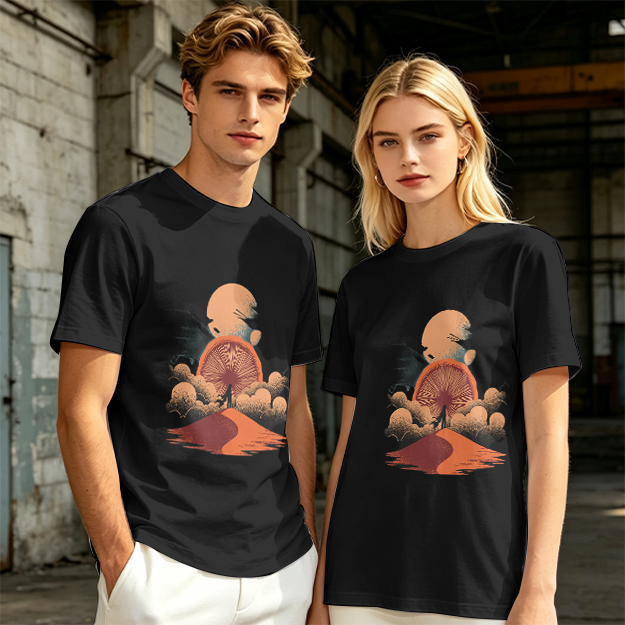 Olive T-Shirt with Surreal Desert Sunset Graphic Print