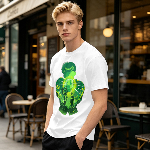 Anime Character Silhouette Glowing Green Graphic T-Shirt