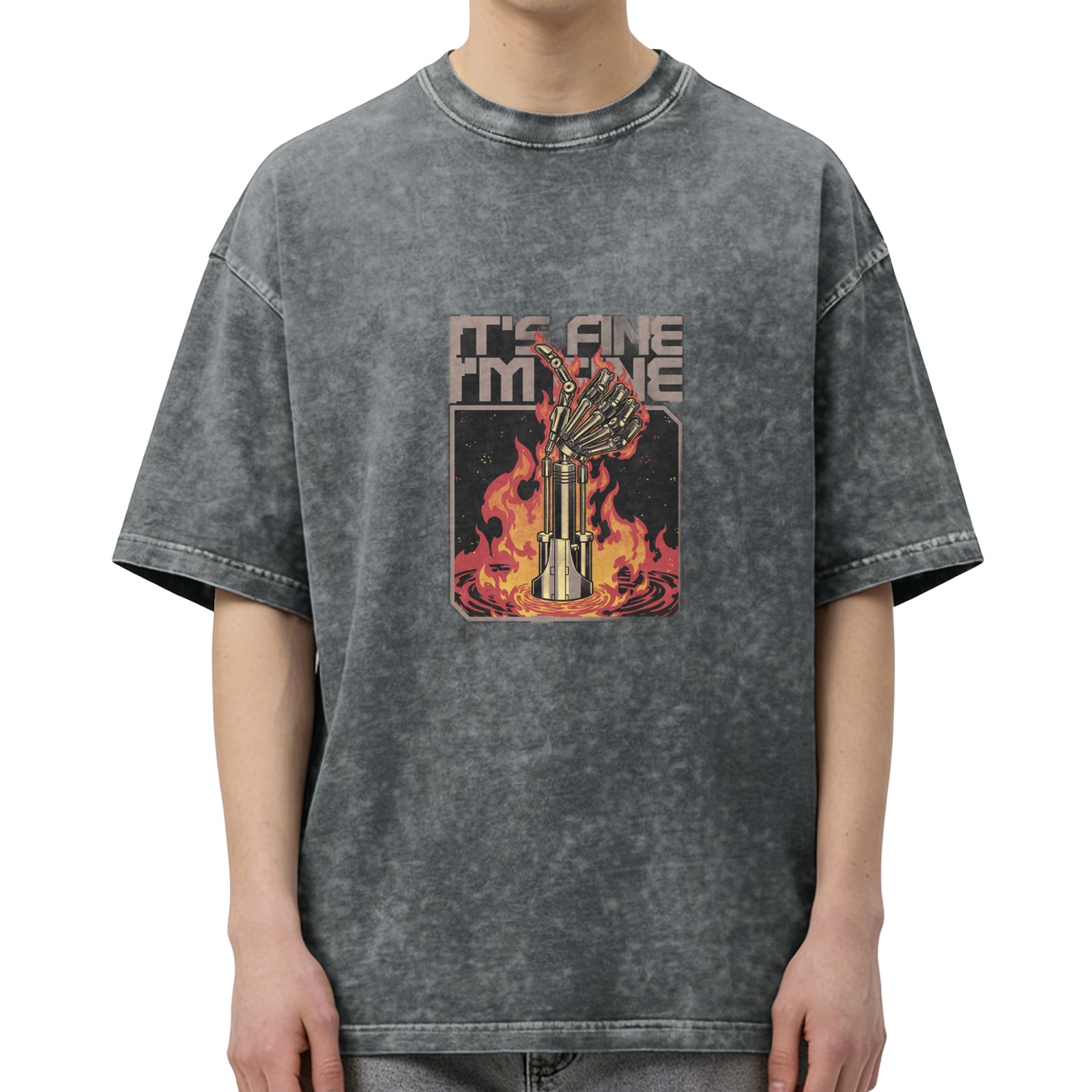 It's Fine I'm Fine Robot Hand On Fire Graphic T-Shirt